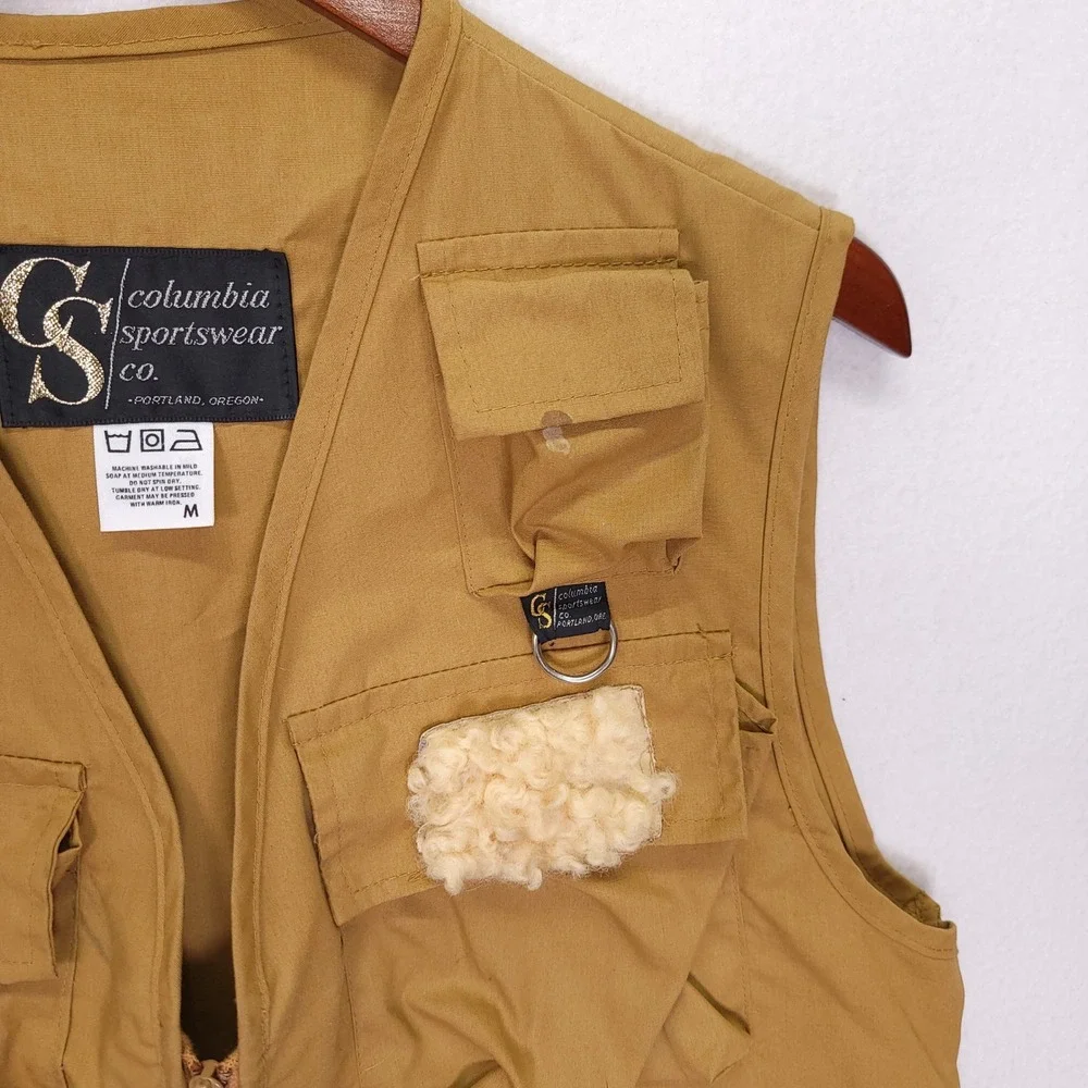 Vintage‎ Columbia Sportswear Fishing Vest Tan Multi-Pocket Utility Mens Medium
